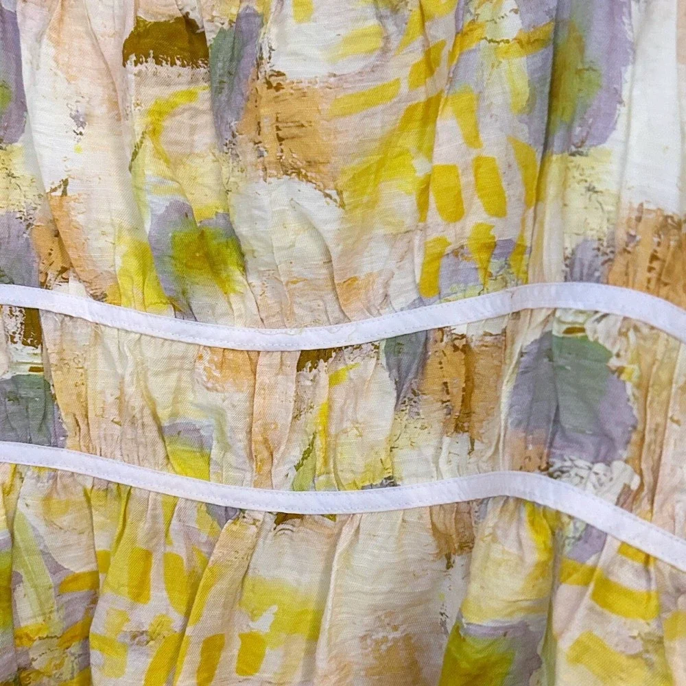 En Saison Torrey Shirred Top Yellow Abstract Tie Strap Peplum Tank Large NWT - Picture 6 of 10